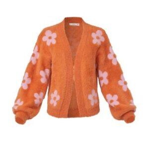 Daisy eyelash cardigan - Neon Orange